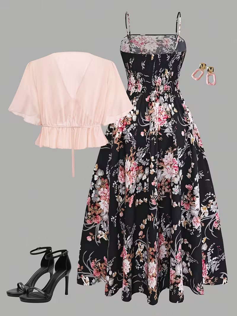 Women's New Summer Fashion Printed 2pcs Dress Set