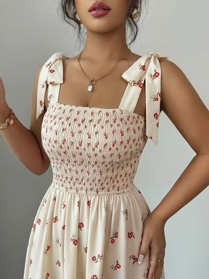 Women's Premium Floral Tie Strap Midi Dress