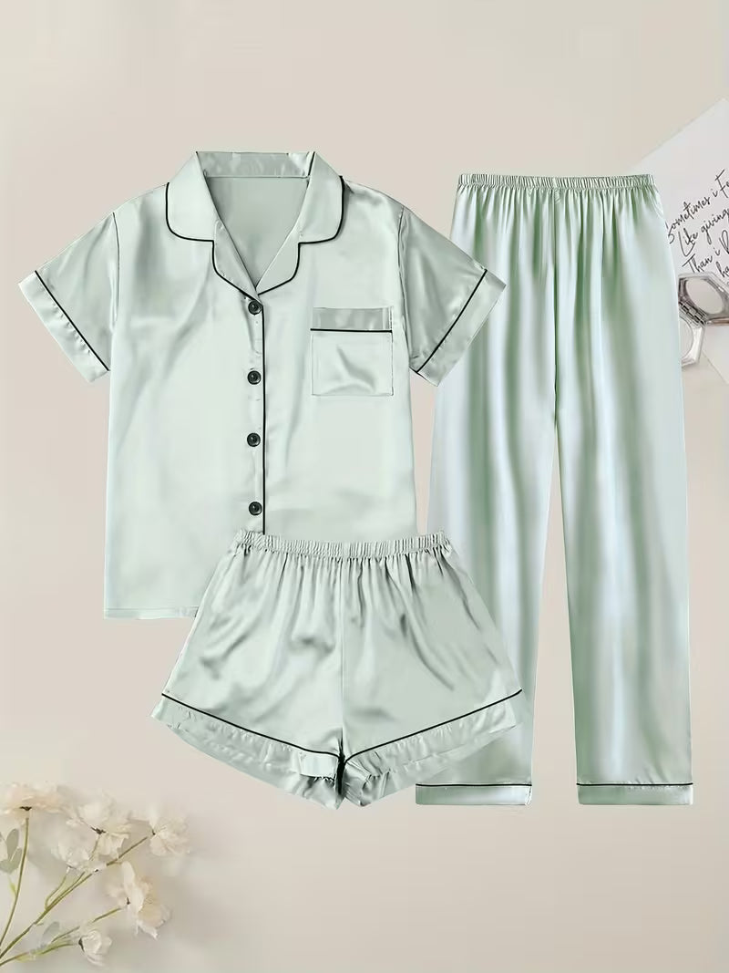 Women's Luxe Satin 3-Piece Sleepwear Set