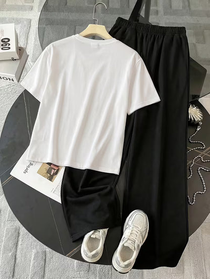 Women's Summer Bear Print Lounge Set – Soft Oversized T-Shirt with Drawstring Pants