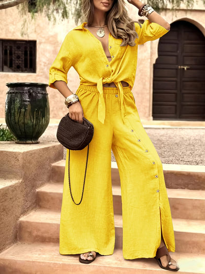 Women's Front-Tie 2-Piece Co-Ord Set | Elegant Shirt & Pants Outfit