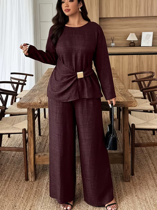 Women's Premium Textured Top & Wide Leg Pants Set