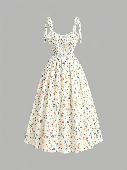 Women's Premium Floral Tie Strap Midi Dress
