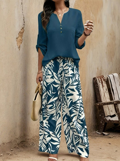 Elegant Long Sleeve Top + Pants Set Spring-Summer