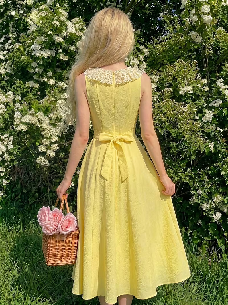 Women's Vintage Floral Puff Sleeve Midi Dress