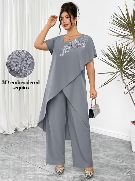 Luxury Rhinestone Lace Plus-Size Set