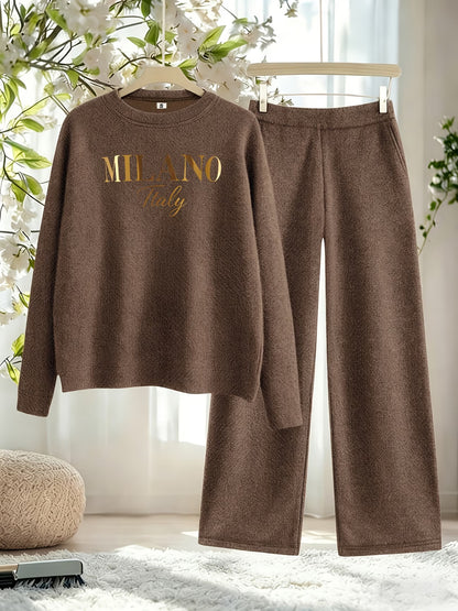 Women’s Casual Full-Sleeve Top & Wide-Leg Pants Set