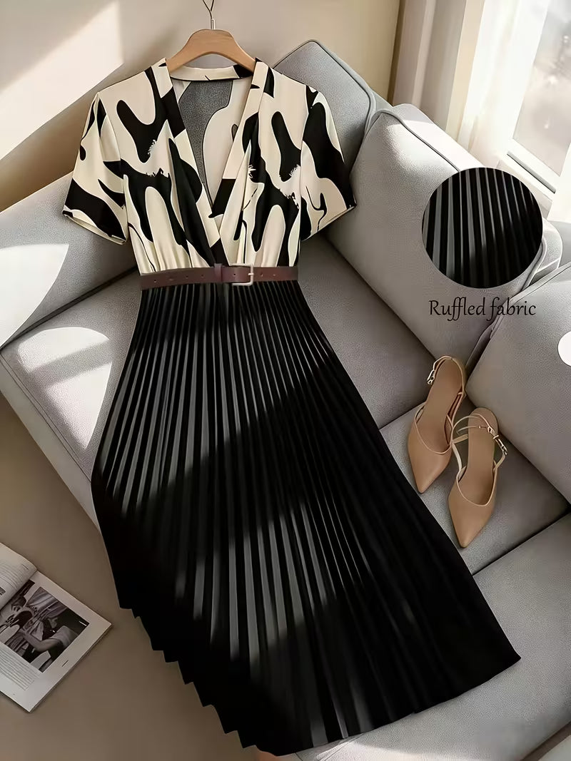 Elegant Ruffle V-Neck A-Line Dress