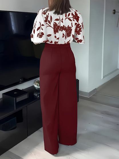 Women's Elegant Printed Shirt & Relaxed Pants Two-Piece Set