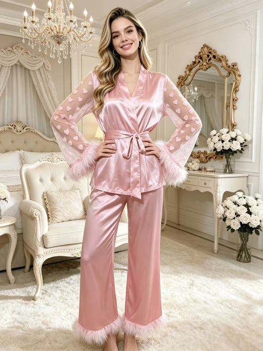 Women's Lace Trim 2-Piece Robe Set | Elegant Luxury Sleepwear