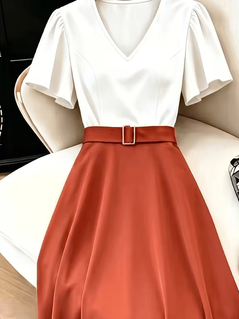 Elegant Ruffle V-Neck A-Line Dress