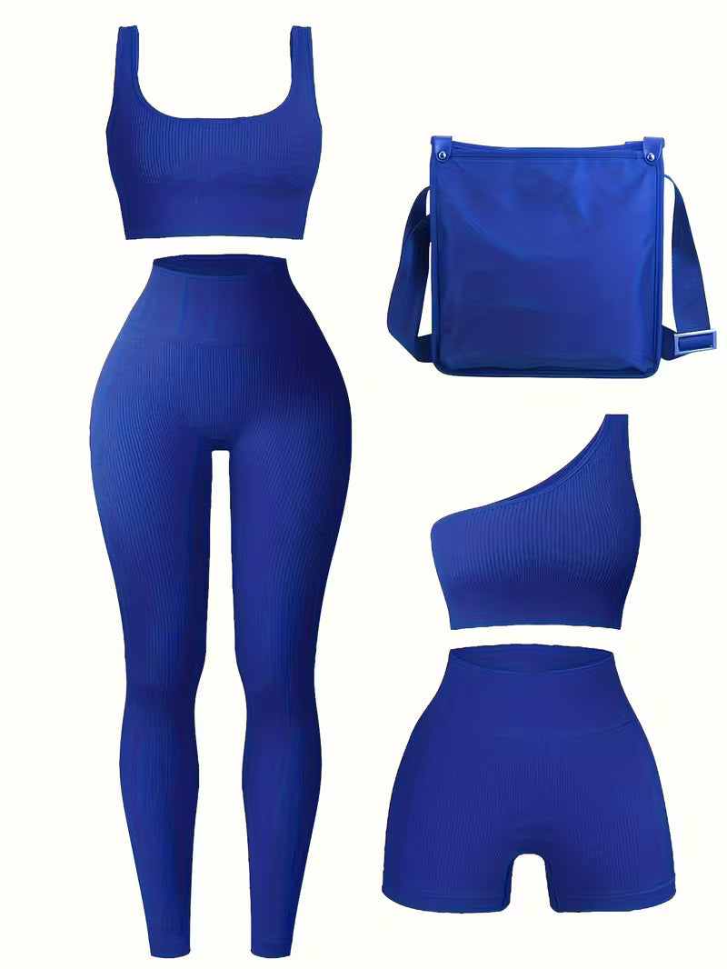 4-Piece Seamless Ribbed Activewear Set