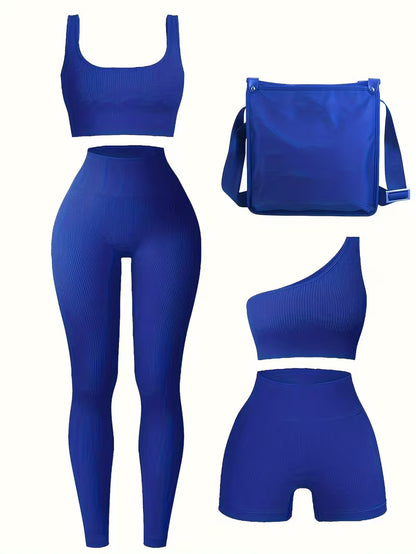 4-Piece Seamless Ribbed Activewear Set