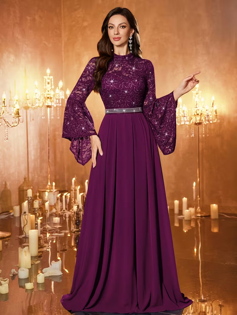 Royal Sequin Lace Evening Gown