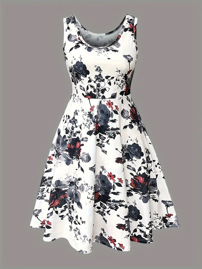 Plus Size Women Elegant Lace Coat & Printed Vest Dress 2-Piece Outfit Set