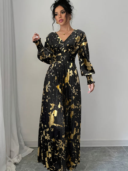 Women’s Floral Printed Pleated Maxi Dress