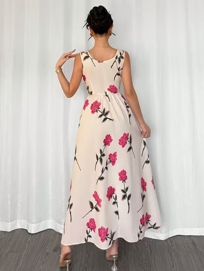 Women's Premium Floral Tie Strap Midi Dress