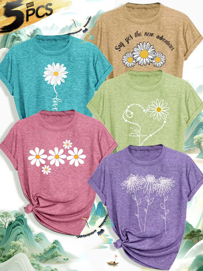 Pack of 5 Women’s Printed Casual T-Shirts