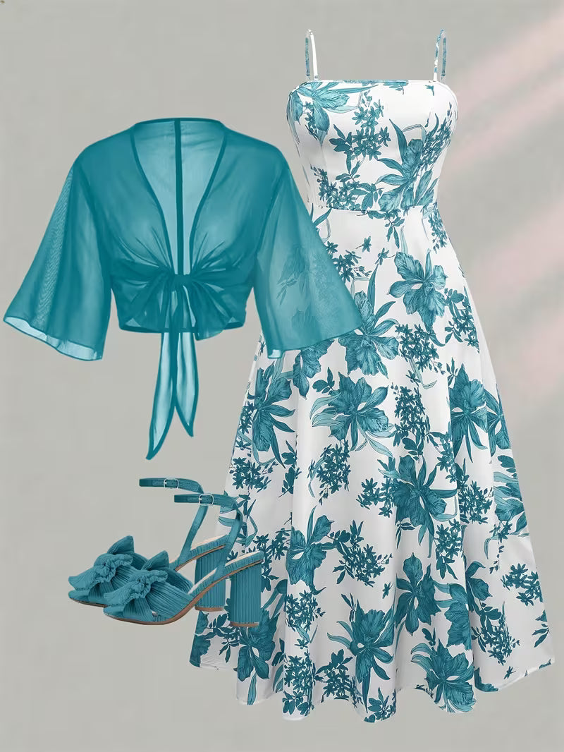 Women's New Summer Fashion Printed 2pcs Dress Set