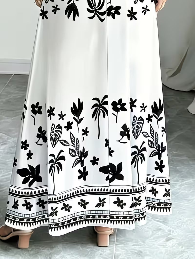 Women's Printed Belted Maxi Dress | Elegant Puff Sleeve Summer Dress