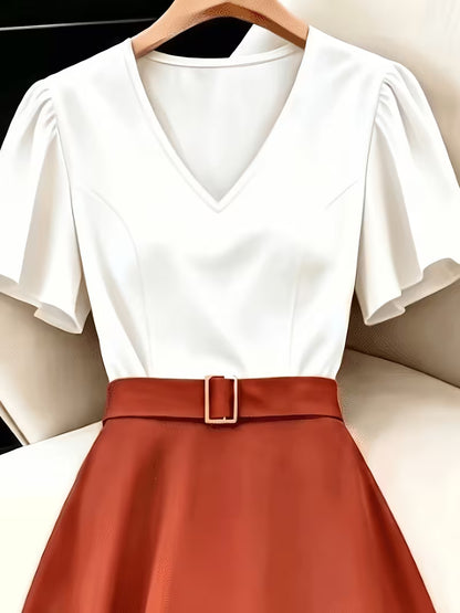 Elegant Ruffle V-Neck A-Line Dress