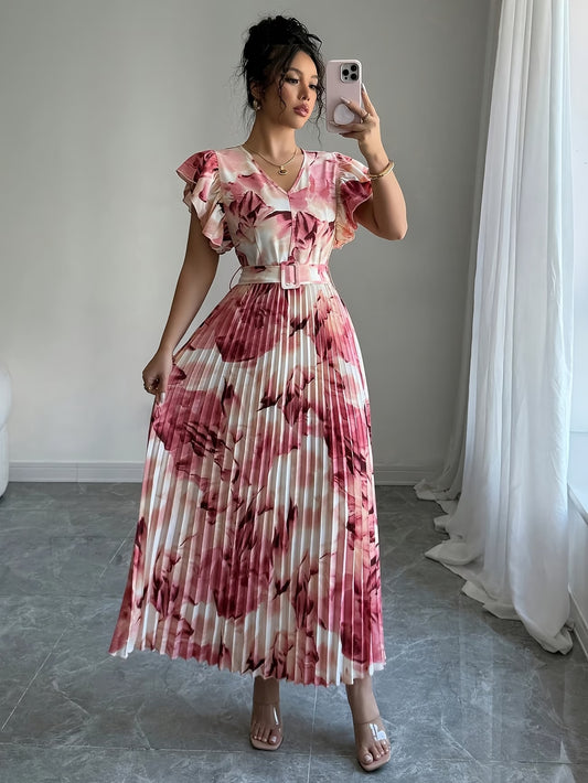 Women’s Floral Printed Pleated Maxi Dress