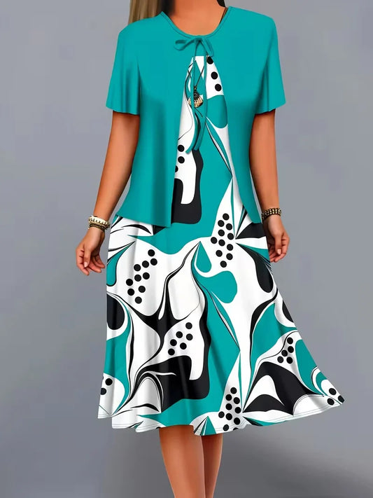 Women’s Floral Dress Set with Cardigan – Casual Elegant Wear