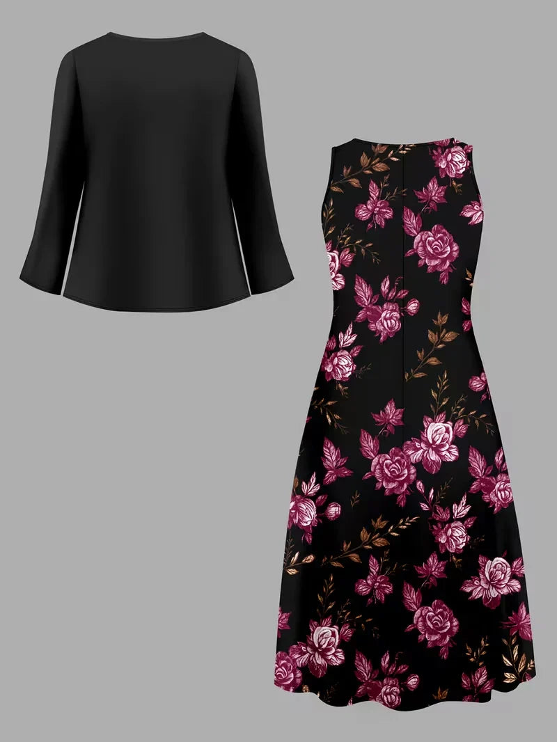 Women’s Floral Dress Set with Cardigan – Casual Elegant Wear