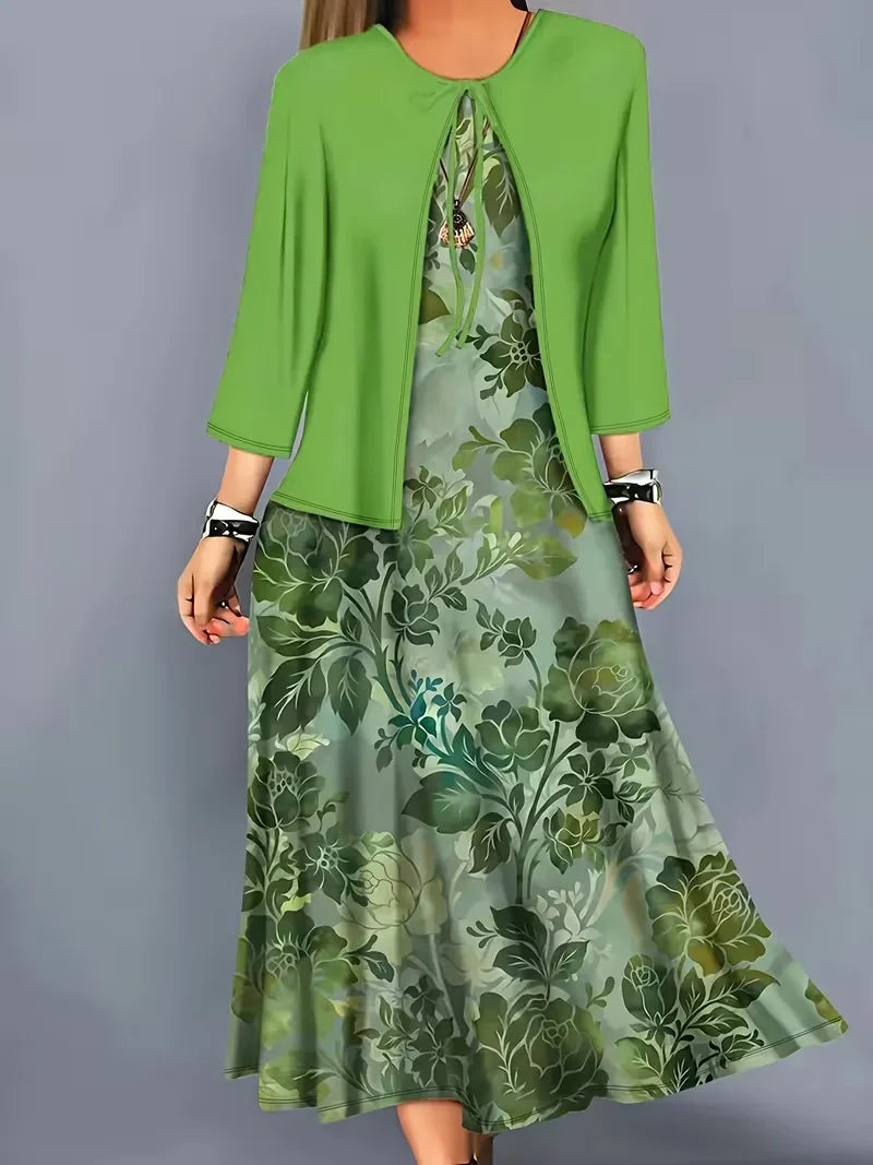 Women’s Floral Dress Set with Cardigan – Casual Elegant Wear