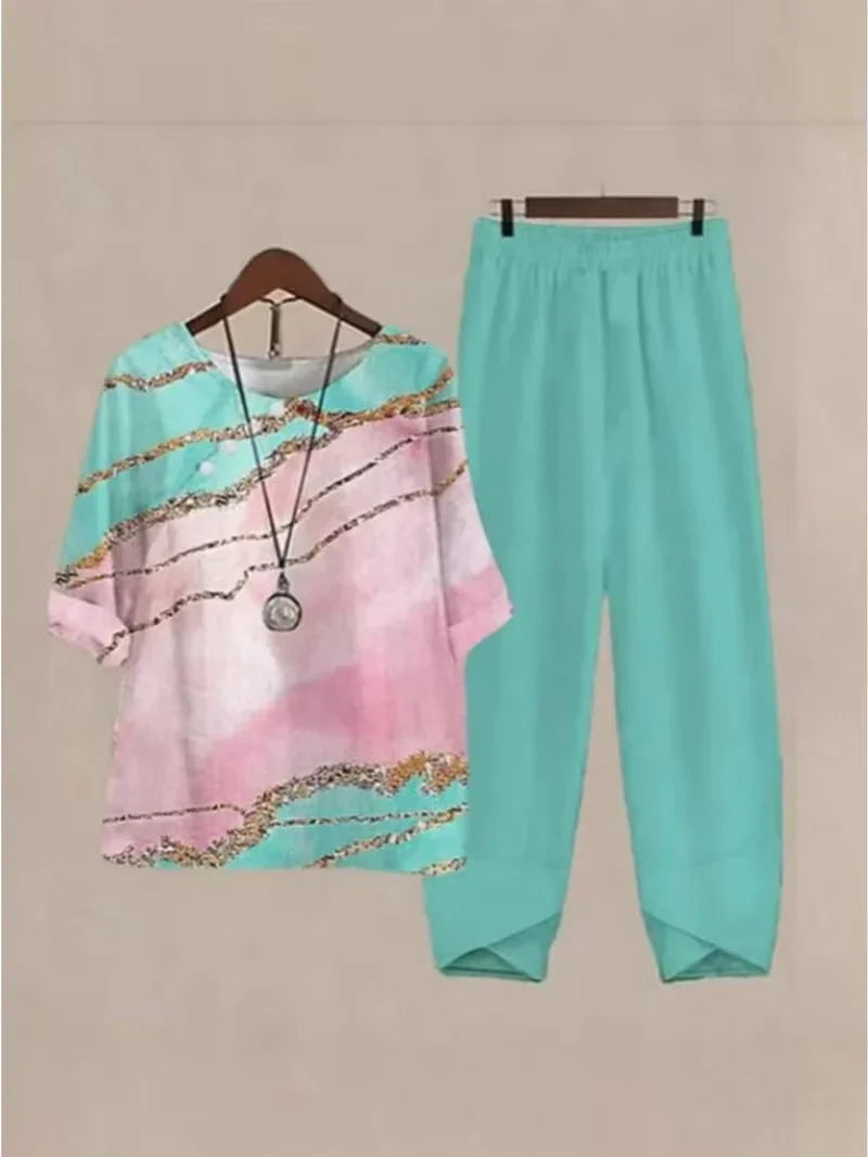 Breathable Floral Top & Pants Set – Perfect Summer Outfit