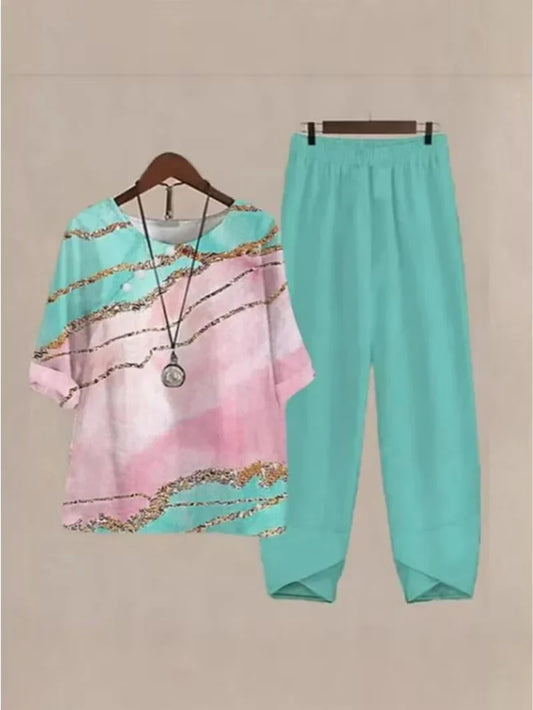 Breathable Floral Top & Pants Set – Perfect Summer Outfit