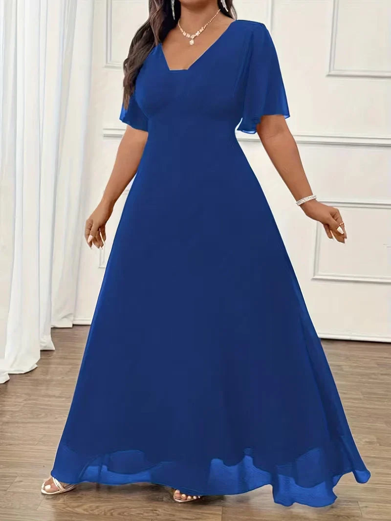 Flowy Flutter Sleeve Maxi Dress for Women — Elegant Plus Size Evening Gown