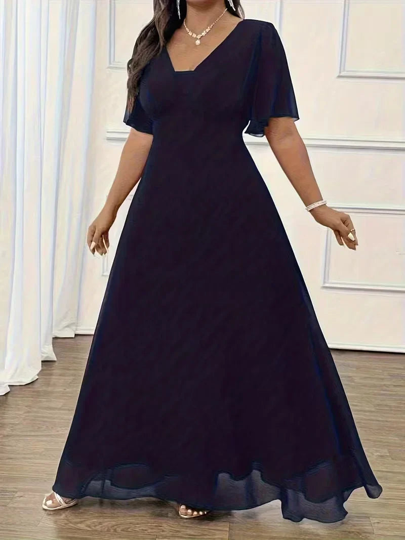 Flowy Flutter Sleeve Maxi Dress for Women — Elegant Plus Size Evening Gown