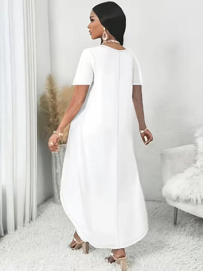 Irregular Hem Longline Top and Wide Leg Pants Set for Women — Plus Size Two Tone Co-ord