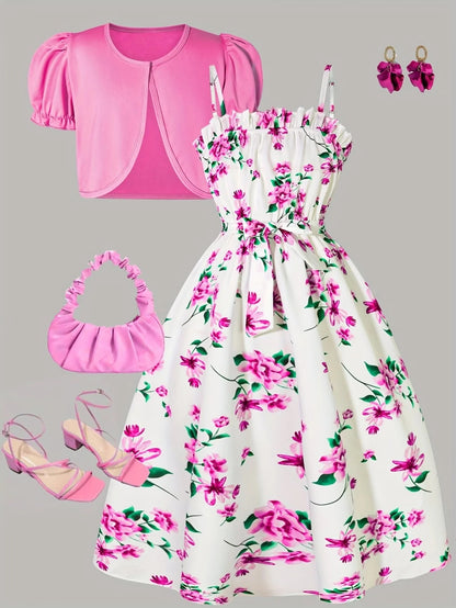 Floral Dress & Cardigan Set