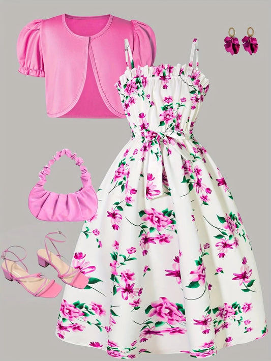 Floral Dress & Cardigan Set