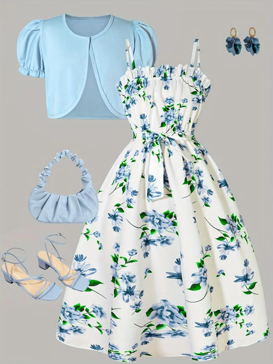 Floral Dress & Cardigan Set