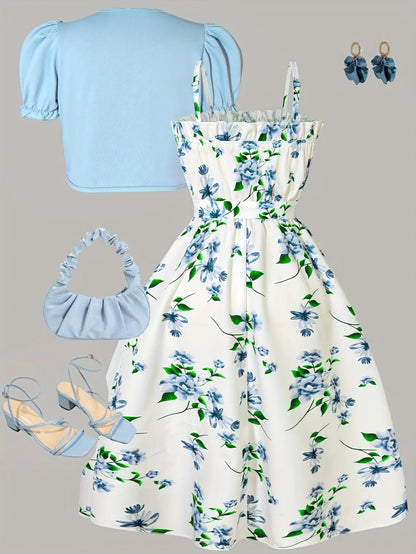 Floral Dress & Cardigan Set