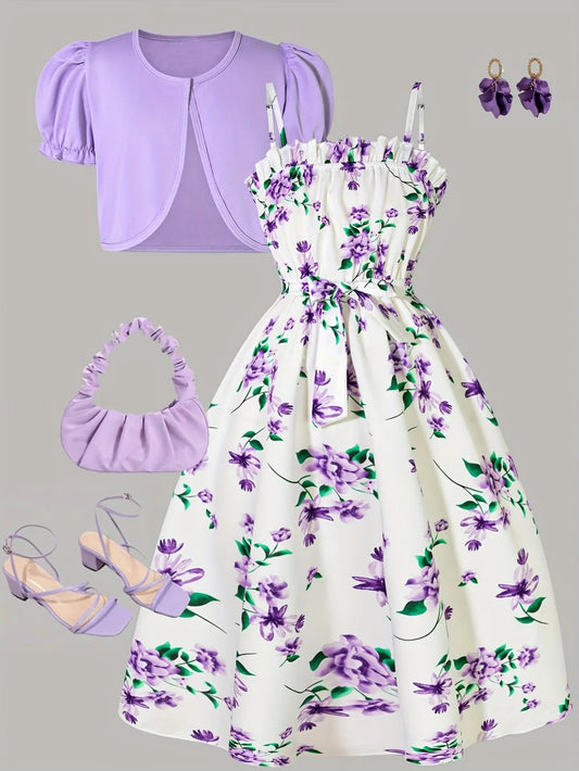 Floral Dress & Cardigan Set