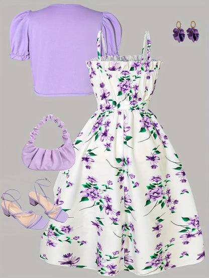 Floral Dress & Cardigan Set
