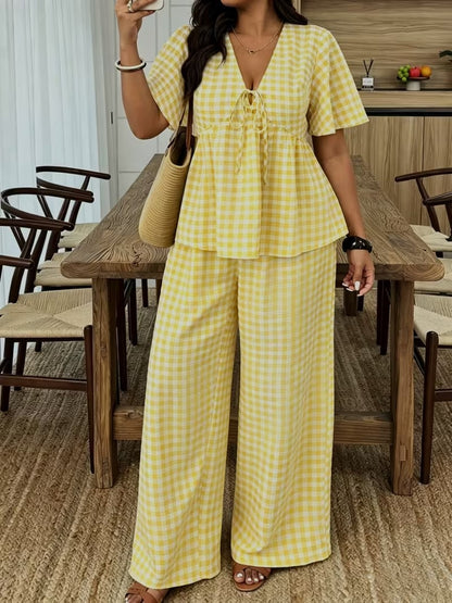 Modern Plaid Flare Sleeve Set