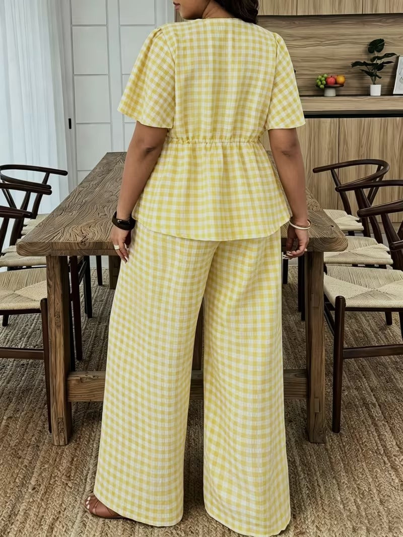 Modern Plaid Flare Sleeve Set