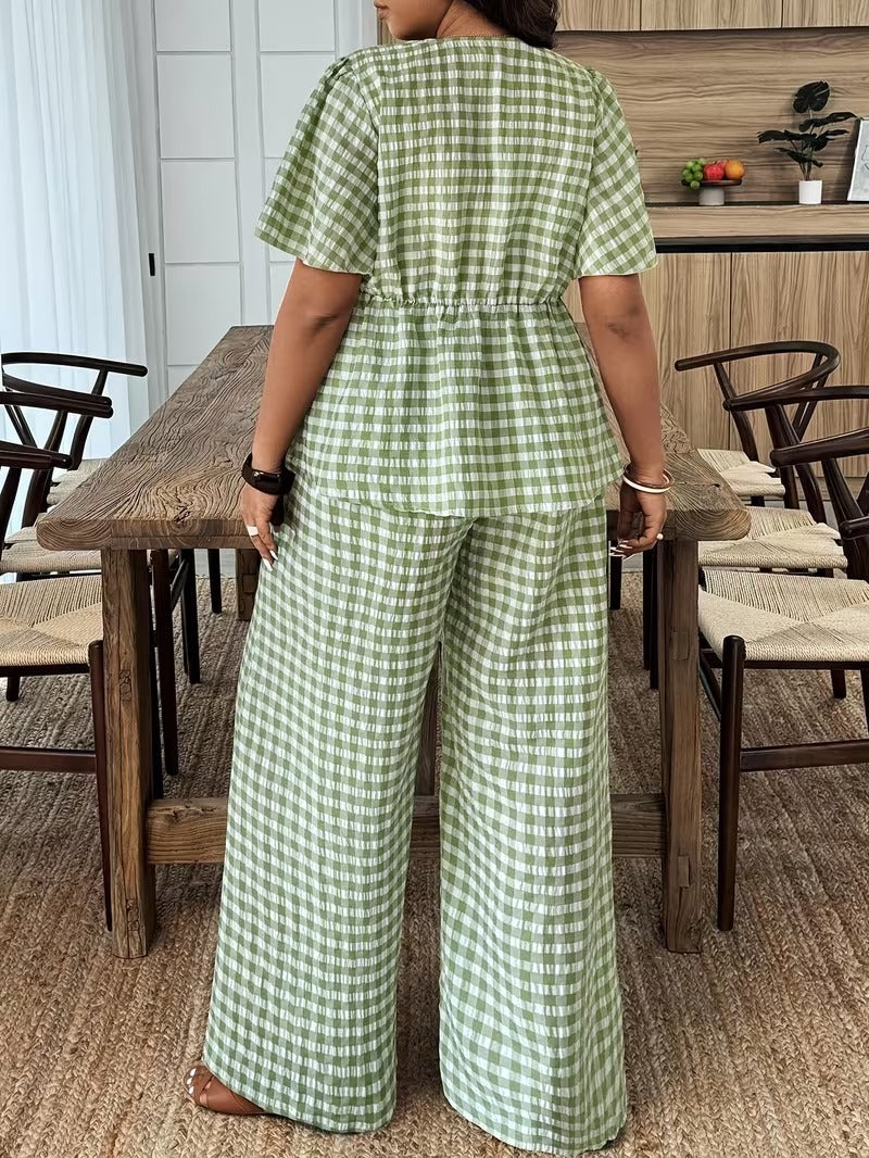 Modern Plaid Flare Sleeve Set