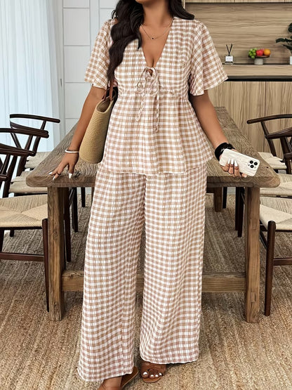 Modern Plaid Flare Sleeve Set