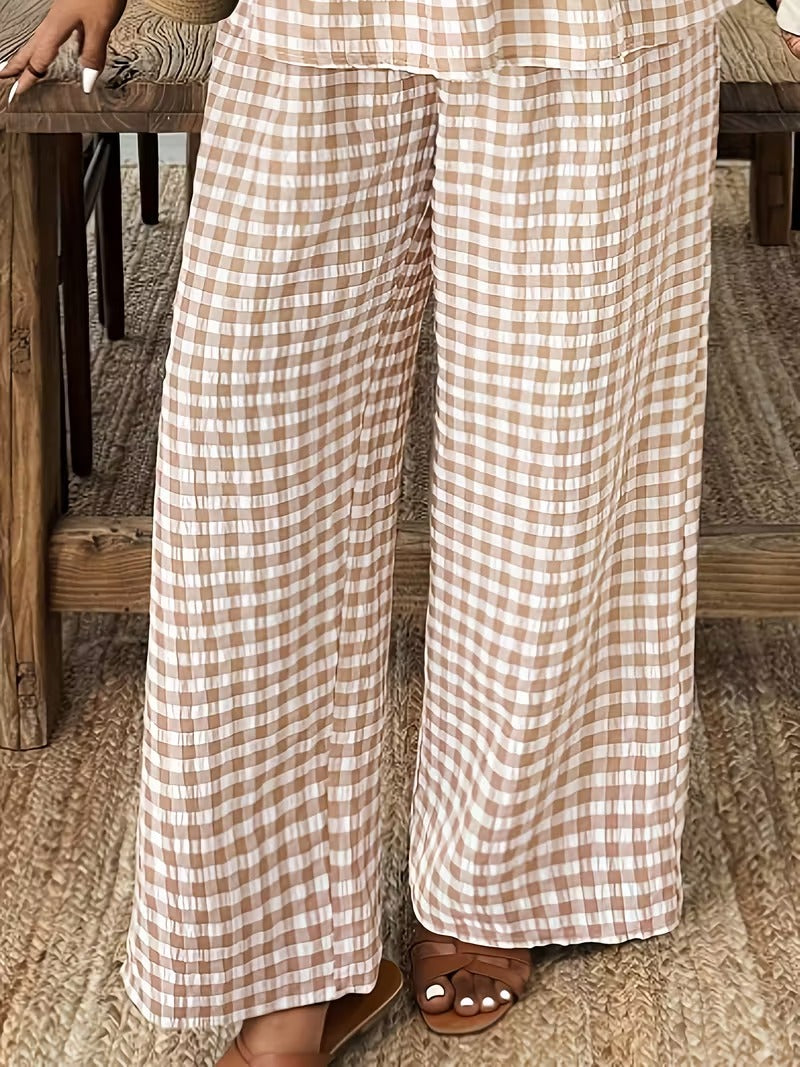 Modern Plaid Flare Sleeve Set