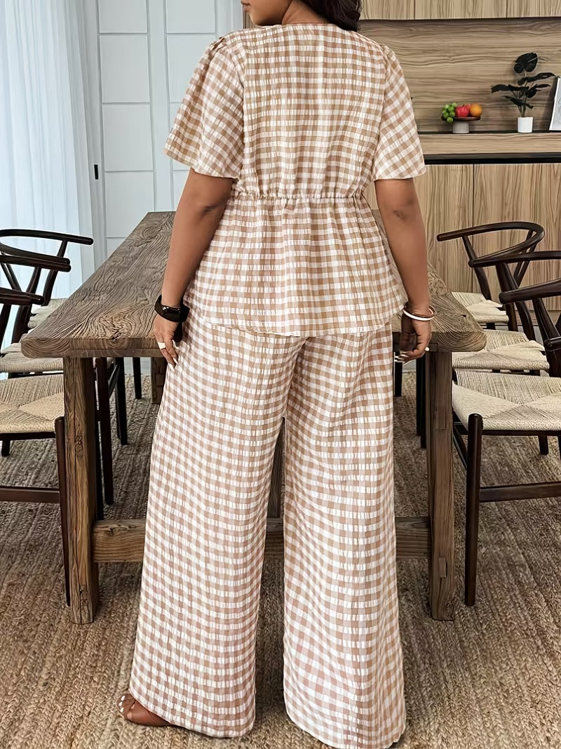 Modern Plaid Flare Sleeve Set