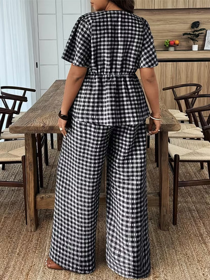 Modern Plaid Flare Sleeve Set
