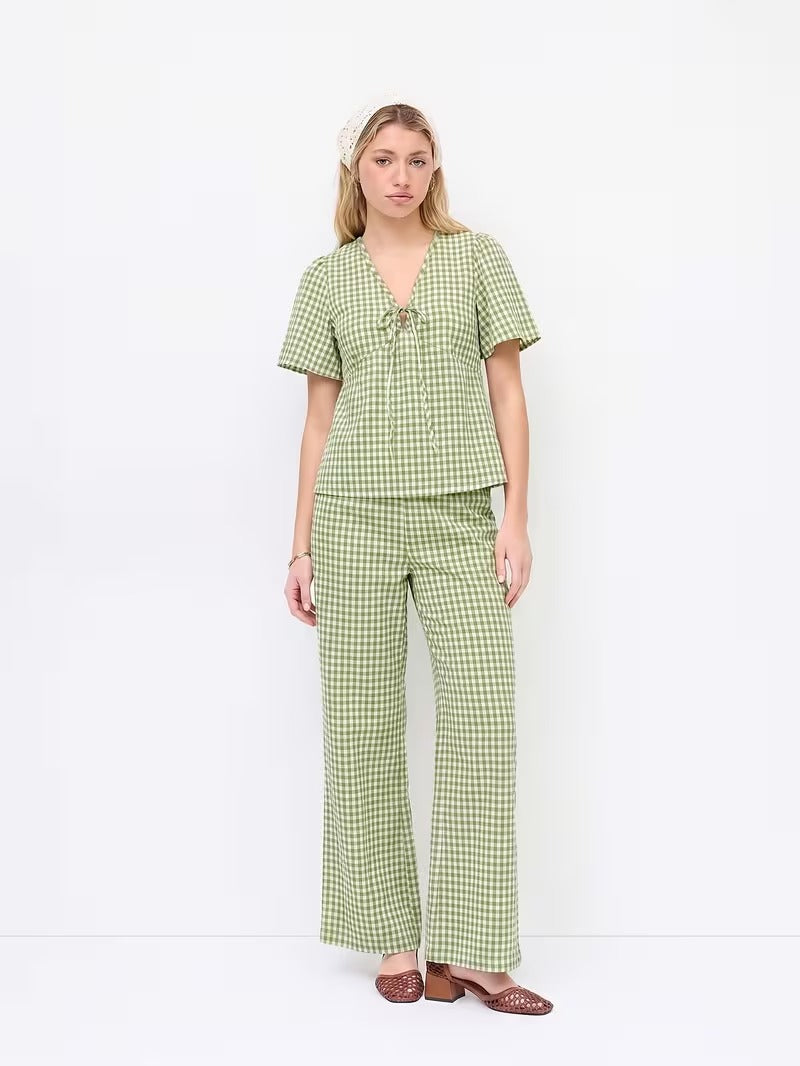 Modern Plaid Flare Sleeve Set