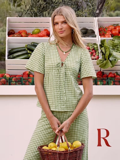 Modern Plaid Flare Sleeve Set