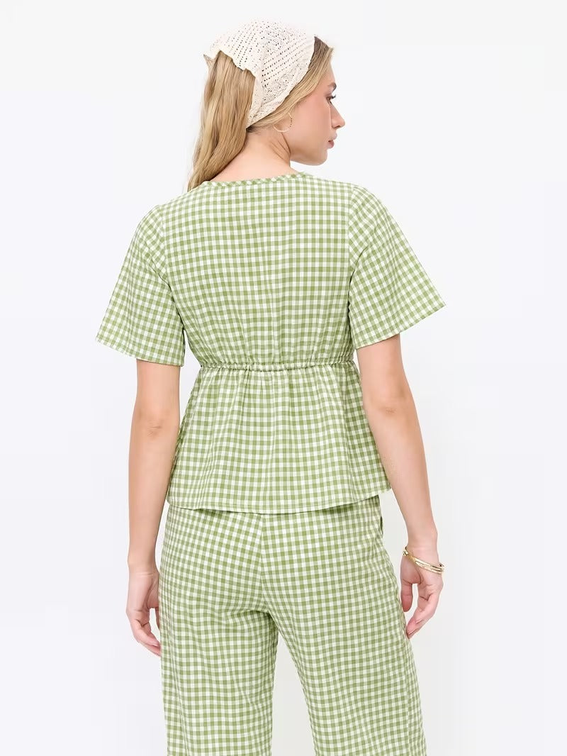 Modern Plaid Flare Sleeve Set